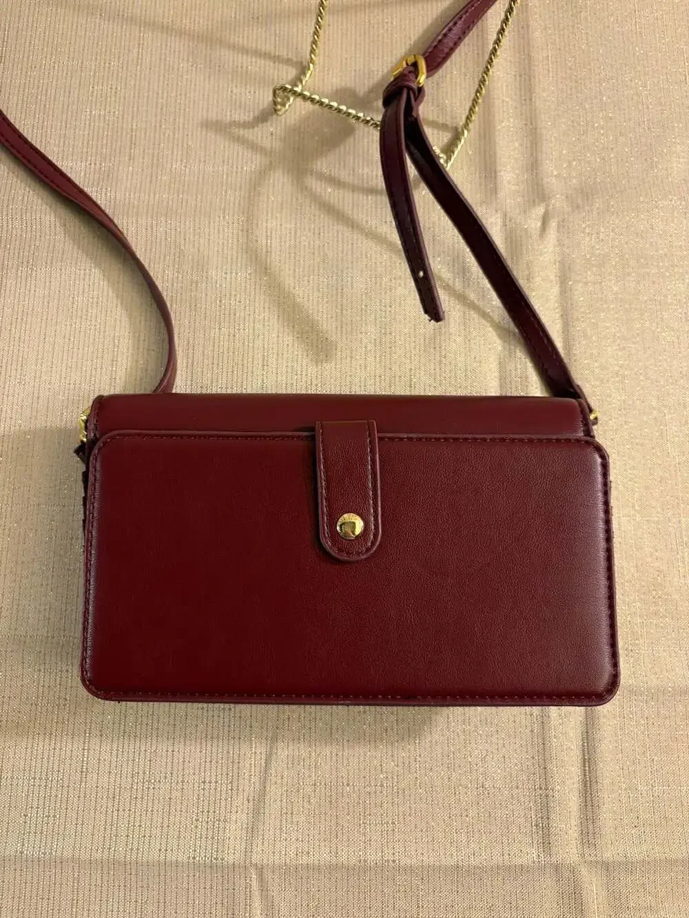 Burgundy Asymmetrical Flap Multi-Compartment Wallet Crossbody Bag